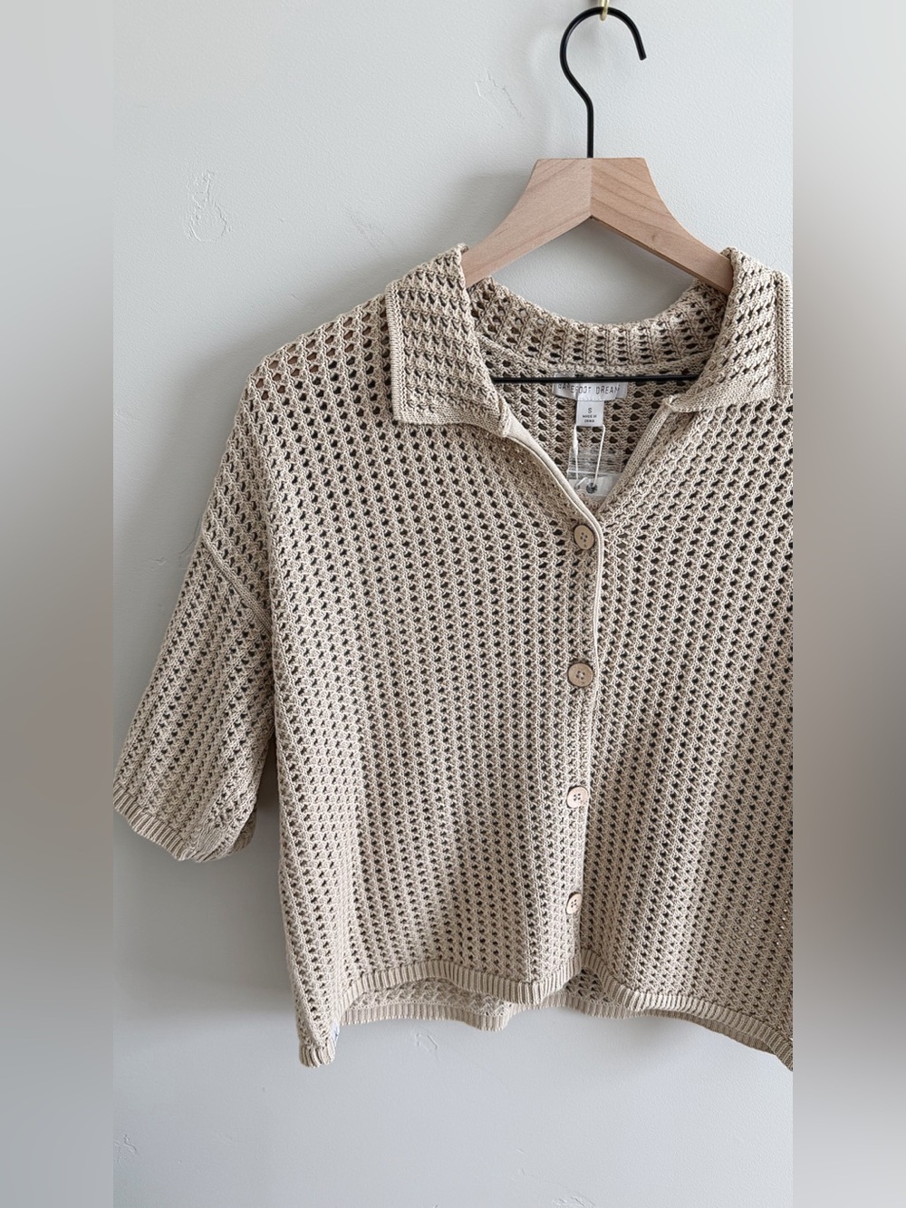 Barefoot Dreams Sunbleached Buttoned Short Sleeve in Stone - Picture 8 of 8